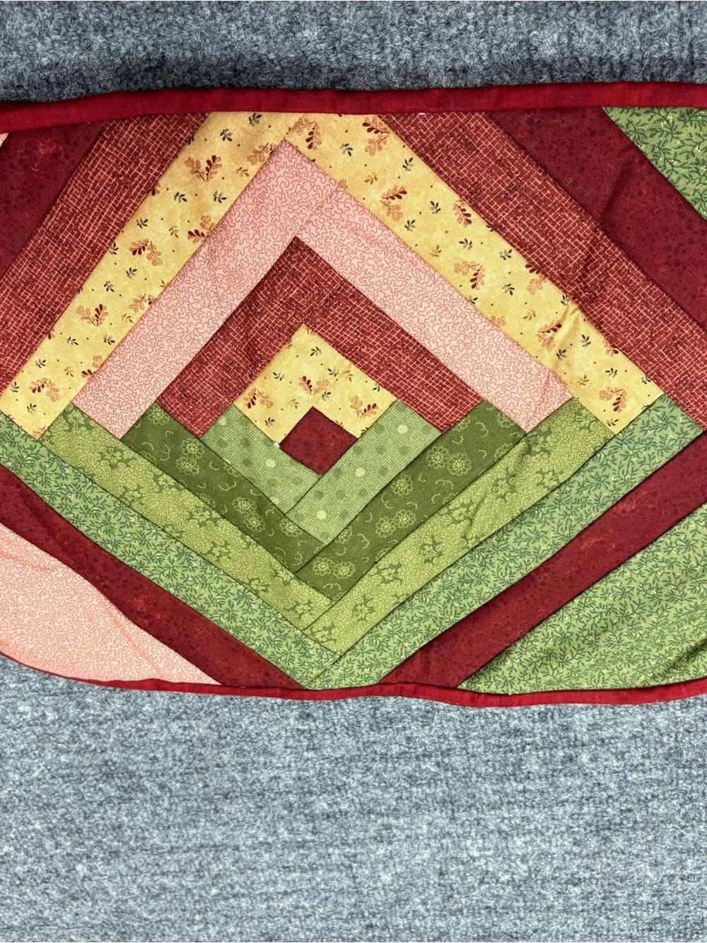 Hand Crafted Log Cabin Design Quilted Placemat Pair